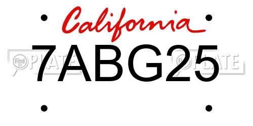 7ABG25 California License Plate