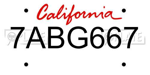 7ABG667 California License Plate