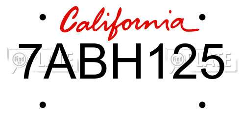 7ABH125 California License Plate