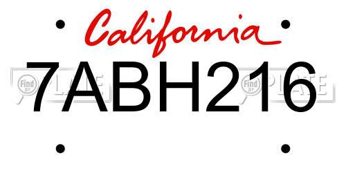 7ABH216 California License Plate