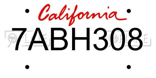 7ABH308 California License Plate
