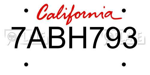 7ABH793 California License Plate