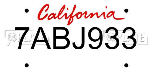7ABJ933 California License Plate