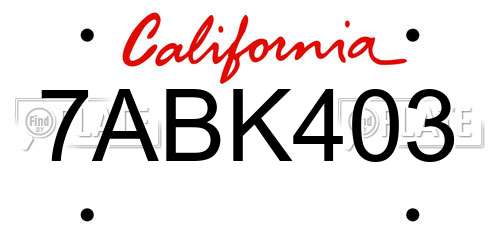 7ABK403 California License Plate