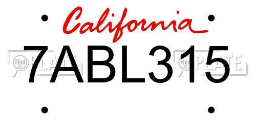 7ABL315 California License Plate