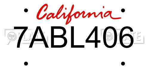 7ABL406 California License Plate