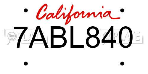 7ABL840 California License Plate