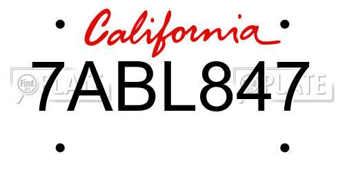 7ABL847 California License Plate