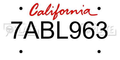 7ABL963 California License Plate