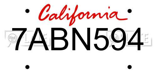 7ABN594 California License Plate