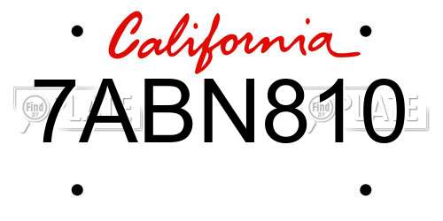 7ABN810 California License Plate