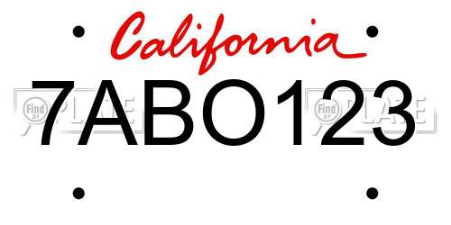 7ABO123 California License Plate