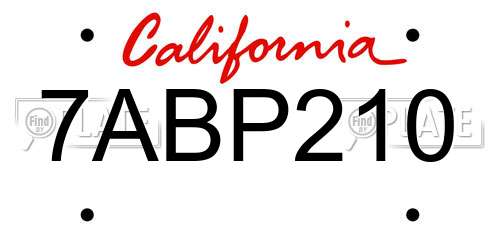 7ABP210 California License Plate