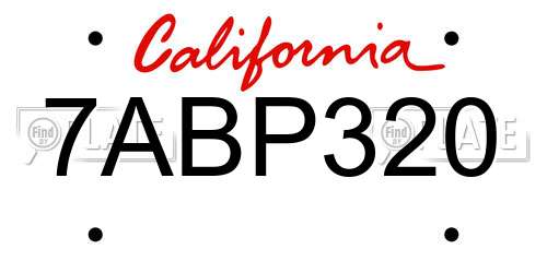 7ABP320 California License Plate