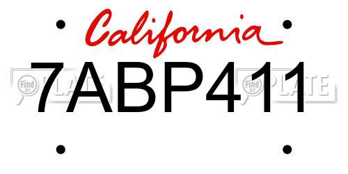 7ABP411 California License Plate