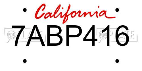 7ABP416 California License Plate