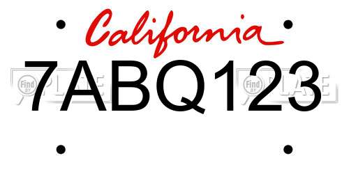 7ABQ123 California License Plate