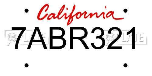 7ABR321 California License Plate