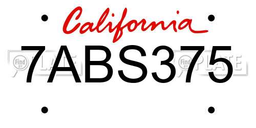 7ABS375 California License Plate
