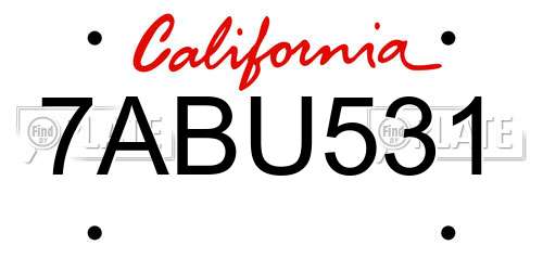 7ABU531 California License Plate