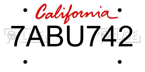 7ABU742 California License Plate