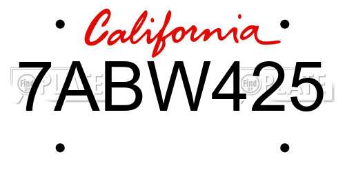 7ABW425 California License Plate