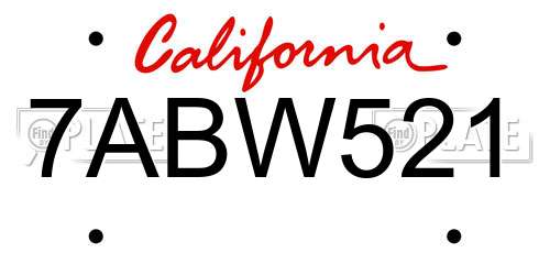 7ABW521 California License Plate