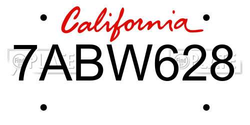 7ABW628 California License Plate