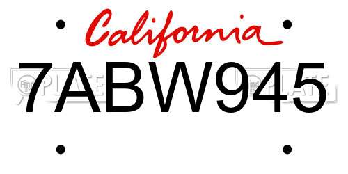 7ABW945 California License Plate