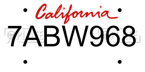 7ABW968 California License Plate