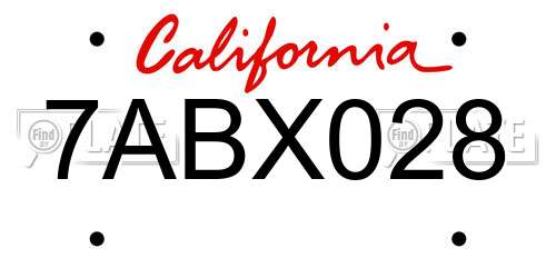 7ABX028 California License Plate