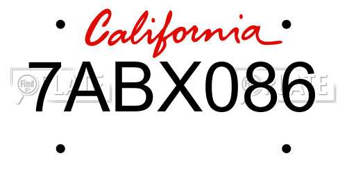 7ABX086 California License Plate