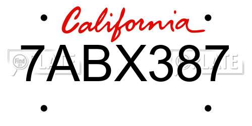 7ABX387 California License Plate
