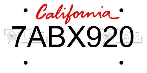 7ABX920 California License Plate