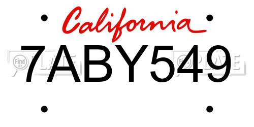 7ABY549 California License Plate