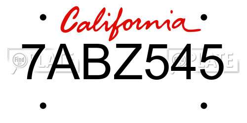7ABZ545 California License Plate