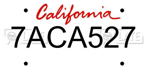 7ACA527 California License Plate