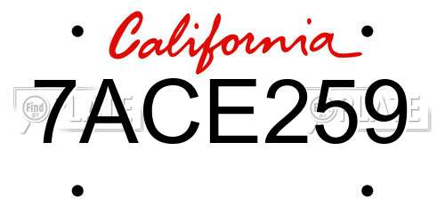 7ACE259 California License Plate
