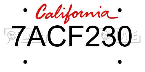 7ACF230 California License Plate