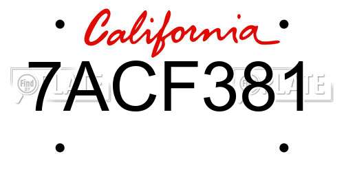 7ACF381 California License Plate