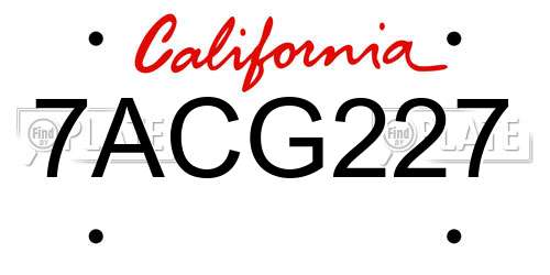 7ACG227 California License Plate