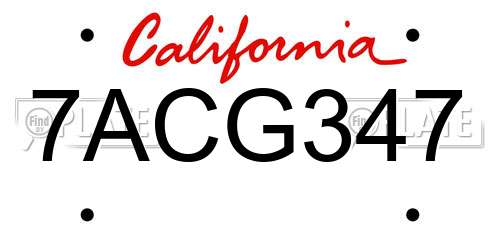 7ACG347 California License Plate