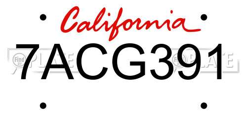 7ACG391 California License Plate