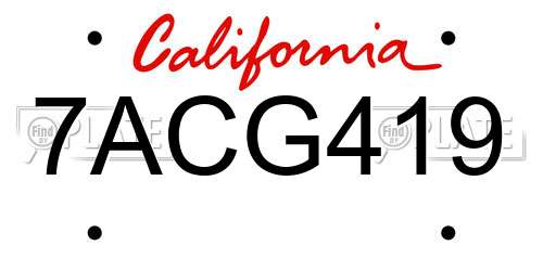 7ACG419 California License Plate