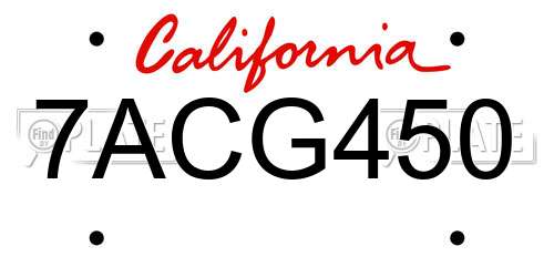 7ACG450 California License Plate