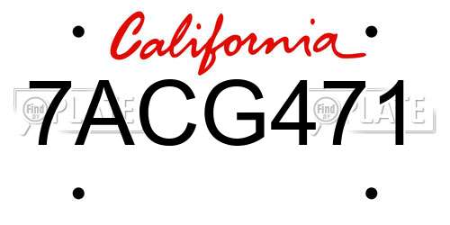 7ACG471 California License Plate