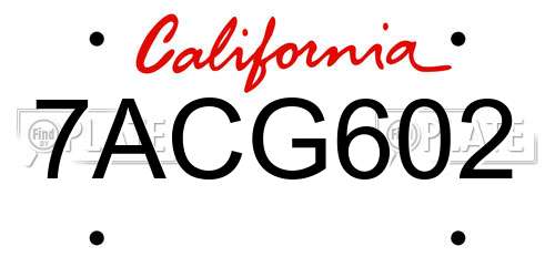 7ACG602 California License Plate