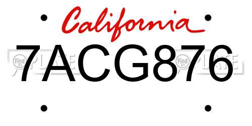 7ACG876 California License Plate