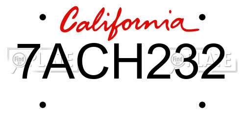 7ACH232 California License Plate