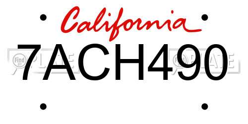 7ACH490 California License Plate